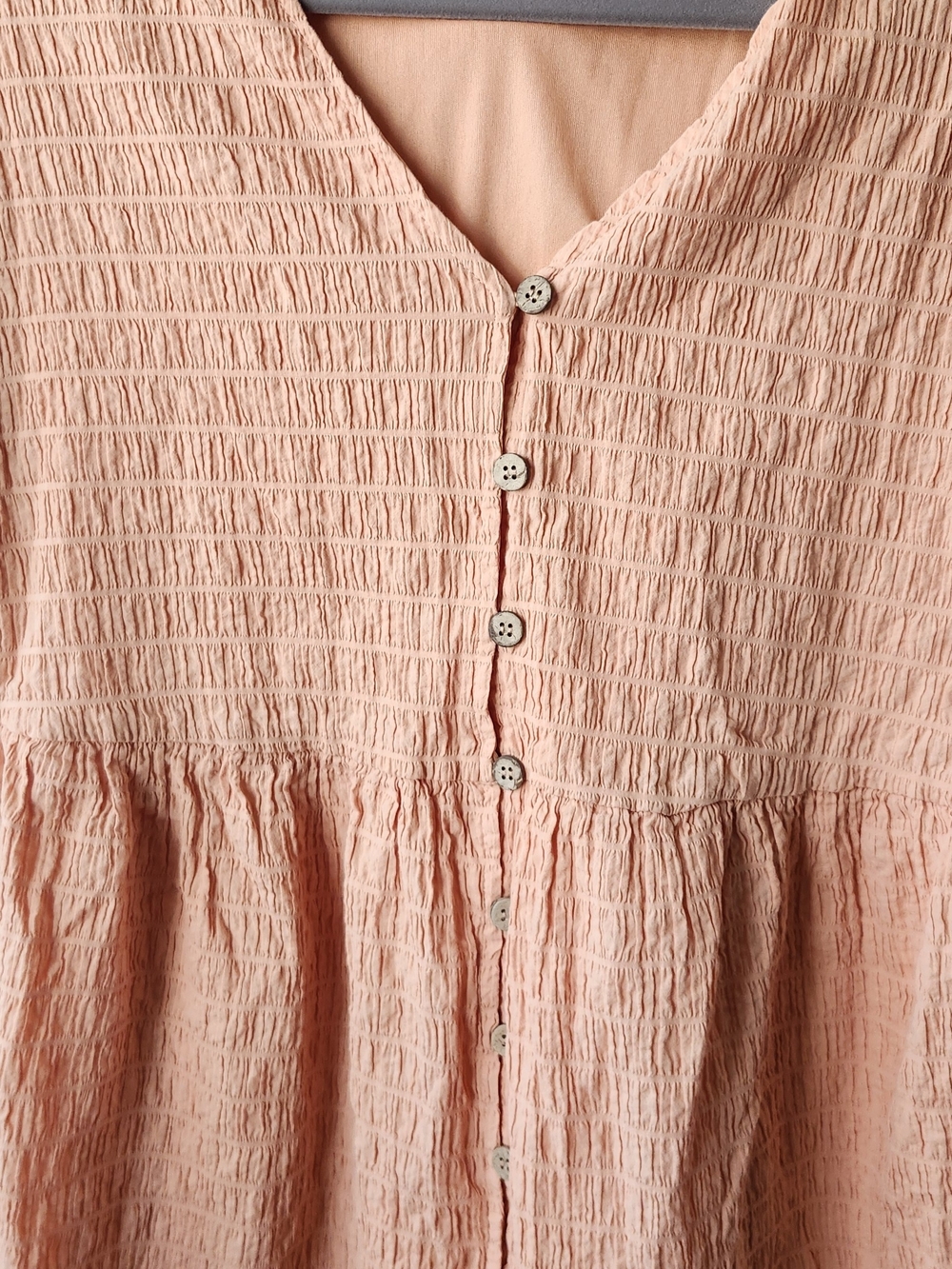 Button-Front Textured Mini Dress - Peach - Picture 4 of 8